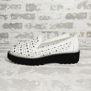 NEW Jon Josef White Laser Cut Perforated Platform Lug Sole Slip On Loafers F543